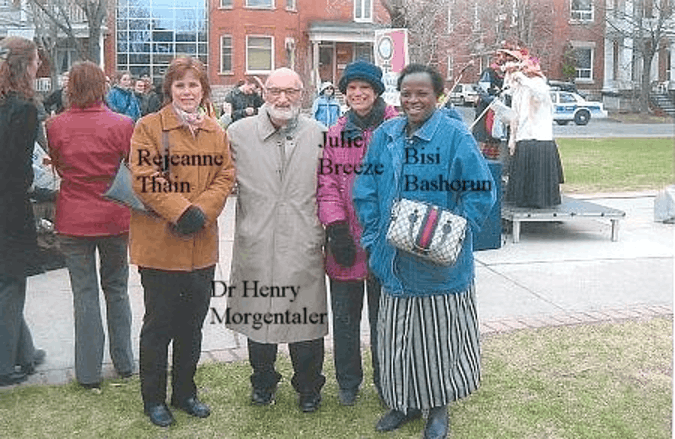 HO members joined with Dr Henry Morgentaler to march in the streets of Ottawa in support of a woman’s right to choose. This photo was taken on 25th April, 2004.
